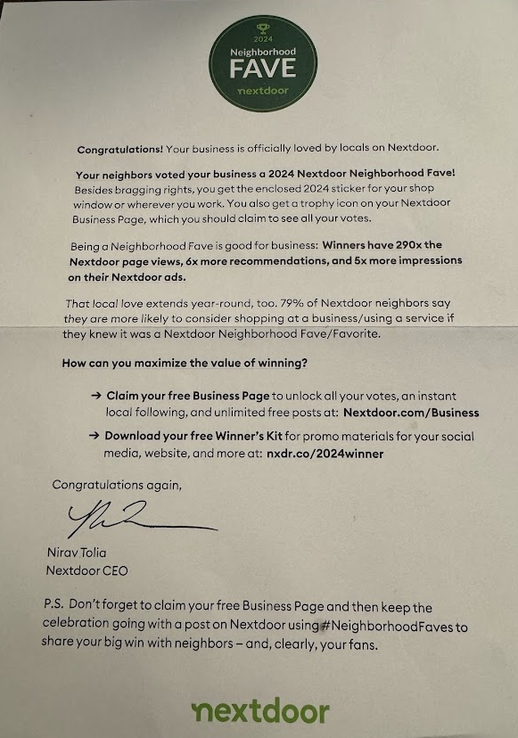 2024 Nextdoor Neighborhood Fave Award
